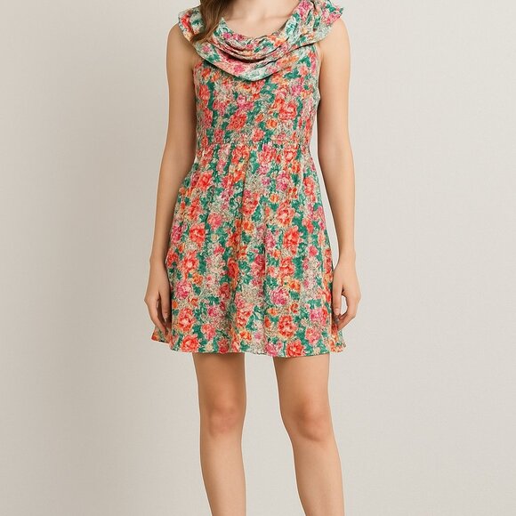 Lost + Wander Tropical Floral Smocked Ruffle Dress - Picture 1 of 5